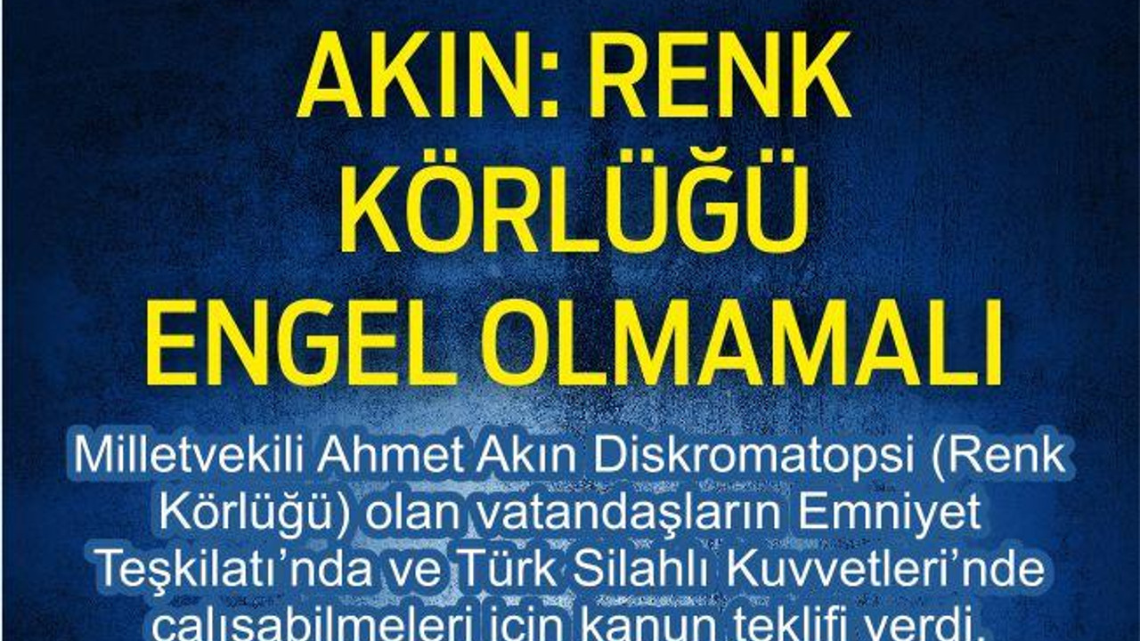 AKIN: RENK KÖRLÜĞÜ ENGEL OLMAMALI