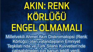 AKIN: RENK KÖRLÜĞÜ ENGEL OLMAMALI