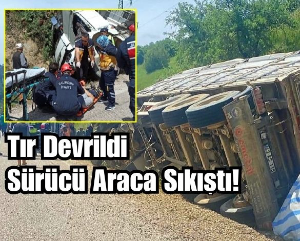 Sındırgı'Da Odun Yüklü Tır Devrildi! Yaralı Var!